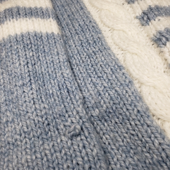 Handknit Crewneck Sweater Alternating Pattern Nautical Blue Chunky Knit - Picture 14 of 15